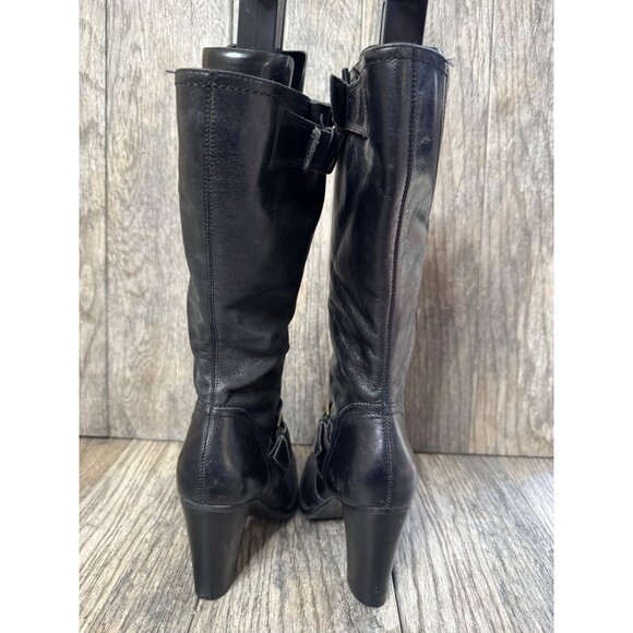 BP Julius-Lea Women Boots 7 Black Leather Pull Zip Up Mid Calf Heeled Shoes - Picture 4 of 10